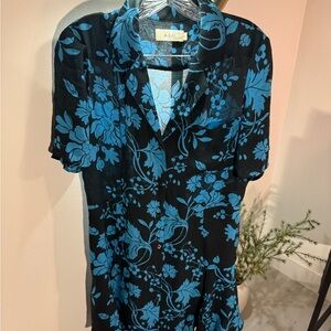 A.L.C. Short mini blue floral occasion dress 8 lined pockets designer buttons